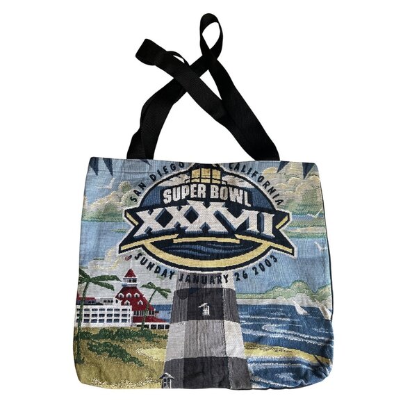 NFL Handbags - Super Bowl XXXVII San Diego California Vtg Tapestry Tote Bag 17”X15" Collectible